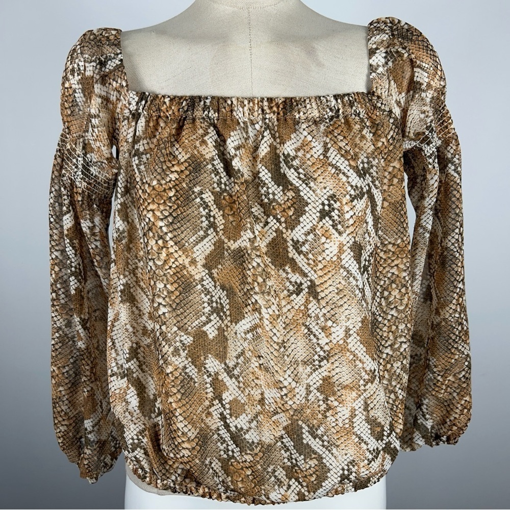 Guess Y2K Snake Print Puff Sleeve Blouse - Tan & Cream - Size S